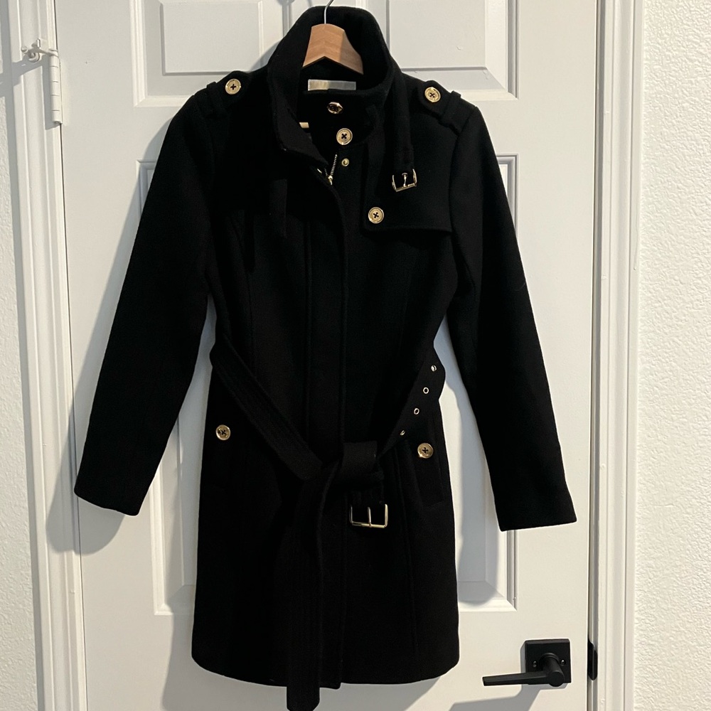 Michael Kors Trench Coat | Wool Gold Accents | Winter Work | Size 2P